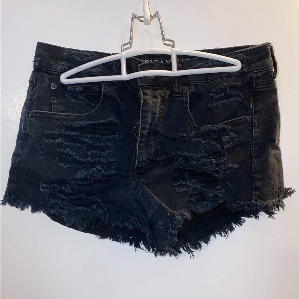 American Eagle distressed black denim short
